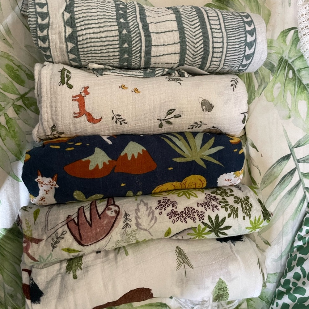 Patterned Bamboo/Muslin Swaddle Blanket Set